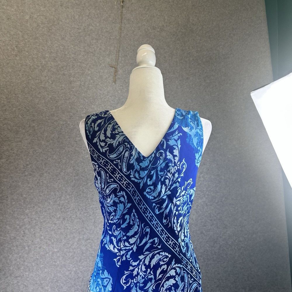 Womens Size 10 Paisley Midi Sleeveless Dress Blue‎ Assymetrical Hem Resortwear - Picture 12 of 16